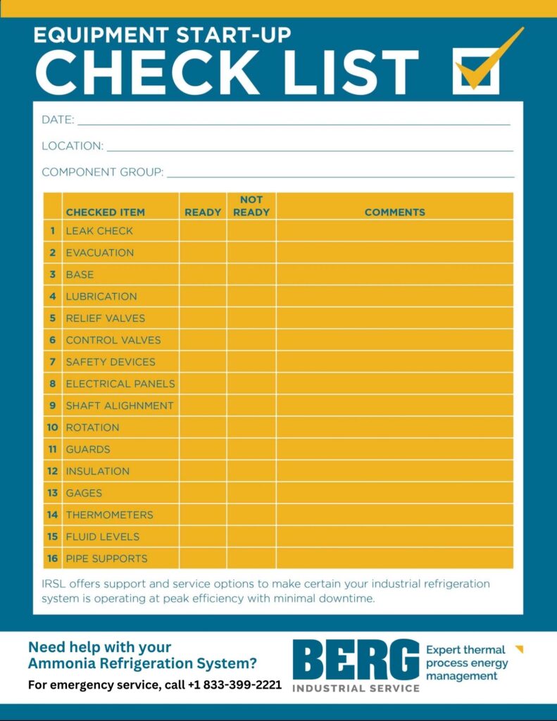 Equipment start-up check list