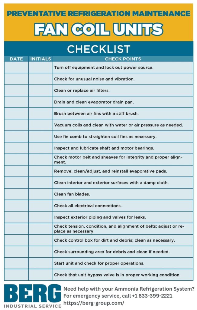 Refrigeration Maintenance -Fan Coil Check List 